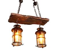Vintage Pendant Lights Industrial Wood Retro Chandelier Farmhouse Style Height Adjustable Hanging Lamp Bar Coffee Loft E27 Pendant Lamp Bedroom Living Room Kitchen Decoration Lighting,2 Heads
