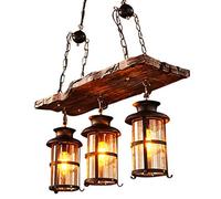 Vintage Pendant Lights Industrial Wood Retro Chandelier Farmhouse Style Height Adjustable Hanging Lamp Bar Coffee Loft E27 Pendant Lamp Bedroom Living Room Kitchen Decoration Lighting,3 Heads