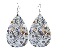 Vintage Pendientes Largos De Cuero Billetes De Cien Dólares Pendiente De Lágrima Cómodo Pendientes De Mujer De Cuero Para Decoración Aniversario Fiesta
