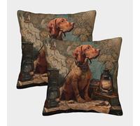 Vintage Perro Art Funda De Cojín Ilustración de Temática de Aventura De Almohada Cuadrada para Sofá 50x50cm 2 Paquetes con Cremallera