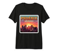 Vintage Phoenix City Arizona Horizonte Puesta del Sol Retro Sol Urbano Camiseta Premium