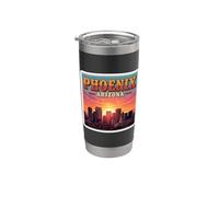 Vintage Phoenix City Arizona Horizonte Puesta Del Sol Retro Sol Urbano Vaso térmico de acero inoxidable de doble pared