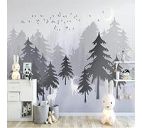 Vintage Pintado A Mano Bosque Alce Luna Aves De Rapiña 3D Papel Pintado Pared Fácil Instalación Oficina Sala Estar Sofá Dormitorio TV Fondos Decoración-200cm×140cm