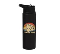 Vintage Pitbull Mom | Happy smiling Pitbull Mom on Sunset Stainless Steel Insulated Water Bottle