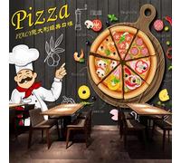 Vintage Pizarra Negro Pizza Fast Food Restaurant 3D Papel Pintado Pared Fácil Instalación Oficina Sala Estar Sofá Dormitorio TV Fondos Decoración-350cm×256cm