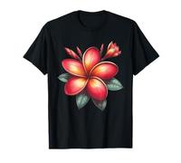 Vintage Plumeria Rojo Floral Tropical Bloom Verano Camiseta