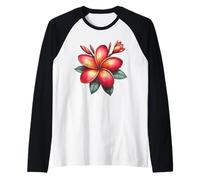 Vintage Plumeria Rojo Floral Tropical Bloom Verano Camiseta Manga Raglan