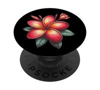 Vintage Plumeria Rojo Floral Tropical Bloom Verano PopSockets PopGrip Adhesivo