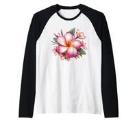 Vintage Plumeria Rosa Floral Tropical Bloom Verano Camiseta Manga Raglan