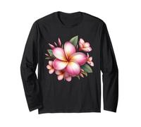 Vintage Plumeria Rosa Floral Tropical Bloom Verano Manga Larga