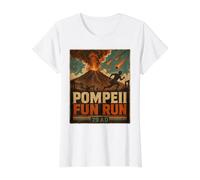 Vintage Pompeya Diversión Run Antigua Roma Volcán Erupción Humor Camiseta gráfica económica, Mujer, Blanco, M