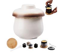 Vintage Porcelain Coddled Egg Cups with Lids, 2Pcs Ceramic Egg Coddlers Sets, 3.8'' Microwave Safe Japanese Style Steamed Egg Stew Bowl, Retro Egg Coddler Cooker, for Steaming Eggs, Pudding (Set B)