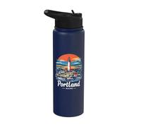 Vintage Portland Maine Sunset Skyline Coastal Cityscape Stainless Steel Insulated Water Bottle