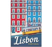 Vintage Portugal Lisbon Hilly Coastal Capital City Viaje Póster Arte Imprimir Retro Pared Arte Lienzo Póster Hogar Decoración Habitación Decoración Sin Marco 60x90cm