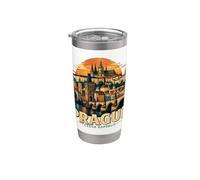 Vintage Praga República Checa Viaje Souvenir Monumento Regalo Vaso térmico de acero inoxidable de doble pared