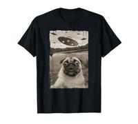 Vintage Pug UFO Encuentros - Funny UFO y Pug Selfie Camiseta