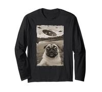 Vintage Pug UFO Encuentros - Funny UFO y Pug Selfie Manga Larga
