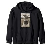 Vintage Pug UFO Encuentros - Funny UFO y Pug Selfie Sudadera con Capucha