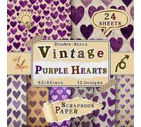 Vintage Purple Hearts Scrapbook Paper: 24 Double-Sided Sheets with 12 Romantic & Decorative Designs for Scrapbooking, Wrapping, Crafting Projects & Collage