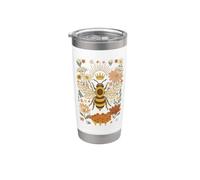 Vintage Queen a Bee Floral Honeycomb Cottagecore Naturaleza Vaso térmico de acero inoxidable de doble pared
