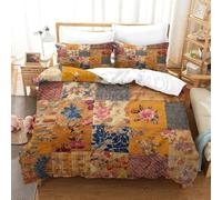 Vintage Quilt Squares-Floral Patchwork Design Juego De Funda Nórdica De Funda De Edredón De Microfibra 3D Con Juego De Fundas De Almohada Para Niños Adultos Con Cierre De Cremallera King（220x240cm）