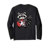 Vintage Raccoon Punk Music Playing Guitar Manga Larga