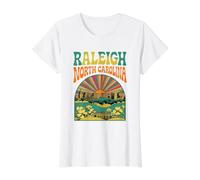 Vintage Raleigh North Carolina Sunset Skyline Cityscape Camiseta gráfica económica