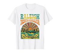 Vintage Raleigh North Carolina Sunset Skyline Cityscape Camiseta gráfica económica