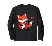 Vintage Red Fox Punk Music Playing Guitar Manga Larga