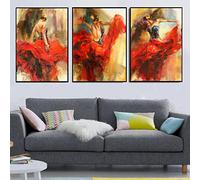 Vintage Red Skirt Girl Art Posters and Prints Spanish Flamenco Beauty Dancer Canvas Painting Wall Art Picture Decoración para el hogar 50x70cm (20x28in) x3 Con marco