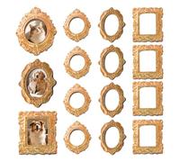 Vintage Resin Picture Frame - 15 Pieces Mini Photo Frames, Antique Gold Photo Frames with Intricate Baroque Carvings, Wall Hanging Crafts, Aesthetic Photography Props, Vintage Jewelry Display for Home