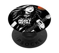 Vintage Retro Anime Chica Japonesa Música Guitarra PopSockets PopGrip Adhesivo