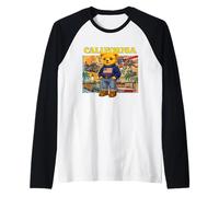 Vintage Retro California Teddy Bear Stories with USA Flag Camiseta Manga Raglan