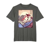 Vintage Retro Japanese Great Wave Cat Vs Monster Otaku Manga Camiseta