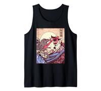 Vintage Retro Japanese Great Wave Cat Vs Monster Otaku Manga Camiseta sin Mangas