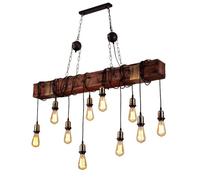 Vintage Retro Solid Wood Chandelier Industrial Metal Cage Pendant Adjustable Ceiling Light for Farmhouse Bedrooms Dining Kitchen 10 Lights Hanging Lamp