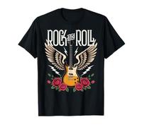 Vintage Retro Style 70s 80s Guitar with Wings Rock and Roll Camiseta