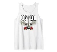 Vintage Retro Style 70s 80s Guitar with Wings Rock and Roll Camiseta sin Mangas