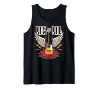 Vintage Retro Style 70s 80s Guitar with Wings Rock and Roll Camiseta sin Mangas