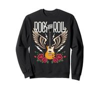 Vintage Retro Style 70s 80s Guitar with Wings Rock and Roll Sudadera