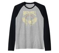 Vintage Retro Style Playing Music Guitar Forever Rock N Roll Camiseta Manga Raglan