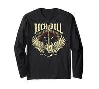 Vintage Retro Style Playing Music Guitar Forever Rock N Roll Manga Larga