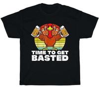Vintage Retro Turkey Time to Get Basted Thanksgiving T-Shirt Unisex tee Gift New T-Shirt Black S