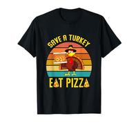 Vintage Retro Turquía sosteniendo Pizza Guardar Un Pavo Comer Pizza Camiseta