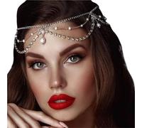 Vintage Rhinestone Head Chain Forehead Headband Hair Accesories Fringe Headdress para ocasiones especiales y festivales(Silver 14)