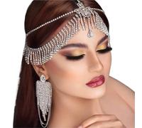 Vintage Rhinestone Head Chain Forehead Headband Hair Accesories Fringe Headdress para ocasiones especiales y festivales(Silver 4)