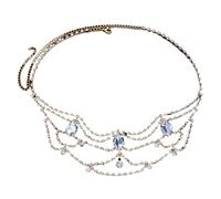 Vintage Rhinestone Head Chain Forehead Headband Hair Accesories Fringe Headdress para ocasiones especiales y festivales(Gold 9)