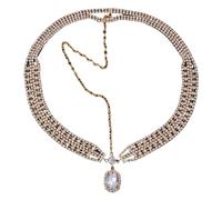 Vintage Rhinestone Head Chain Forehead Headband Hair Accesories Fringe Headdress para ocasiones especiales y festivales(Gold 7)
