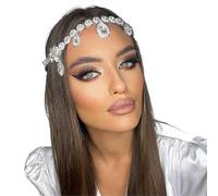 Vintage Rhinestone Head Chain Forehead Headband Hair Accesories Fringe Headdress para ocasiones especiales y festivales(Silver 12)