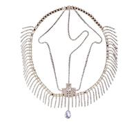 Vintage Rhinestone Head Chain Forehead Headband Hair Accesories Fringe Headdress para ocasiones especiales y festivales(Gold 4)